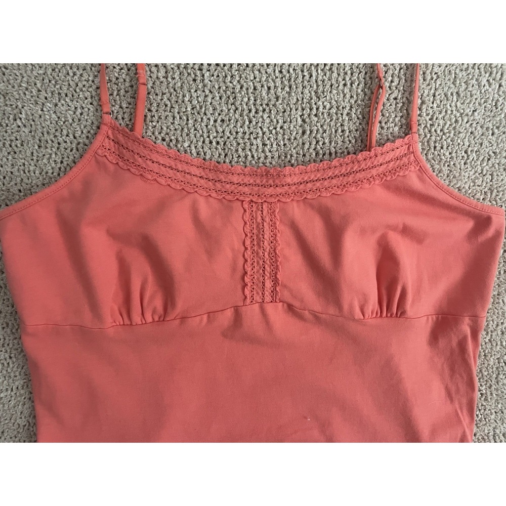 American‎ Eagle Y2K Spaghetti Strap Babydoll Tank Top Women L Coral Lace Cotton - Picture 6 of 13